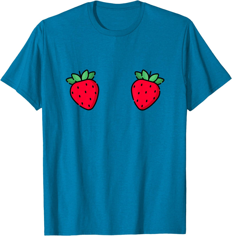 Fruit Boobs Co Strawberry Fruit Boobs Funny Summer Food T-Shirt - Sapphire Blue
