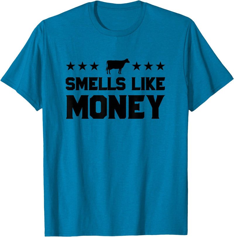 Calf to Cow Farming Apparel Smells Like Money Retro 90s Dairy Farm Gift Shirt T-Shirt - Sapphire Blue