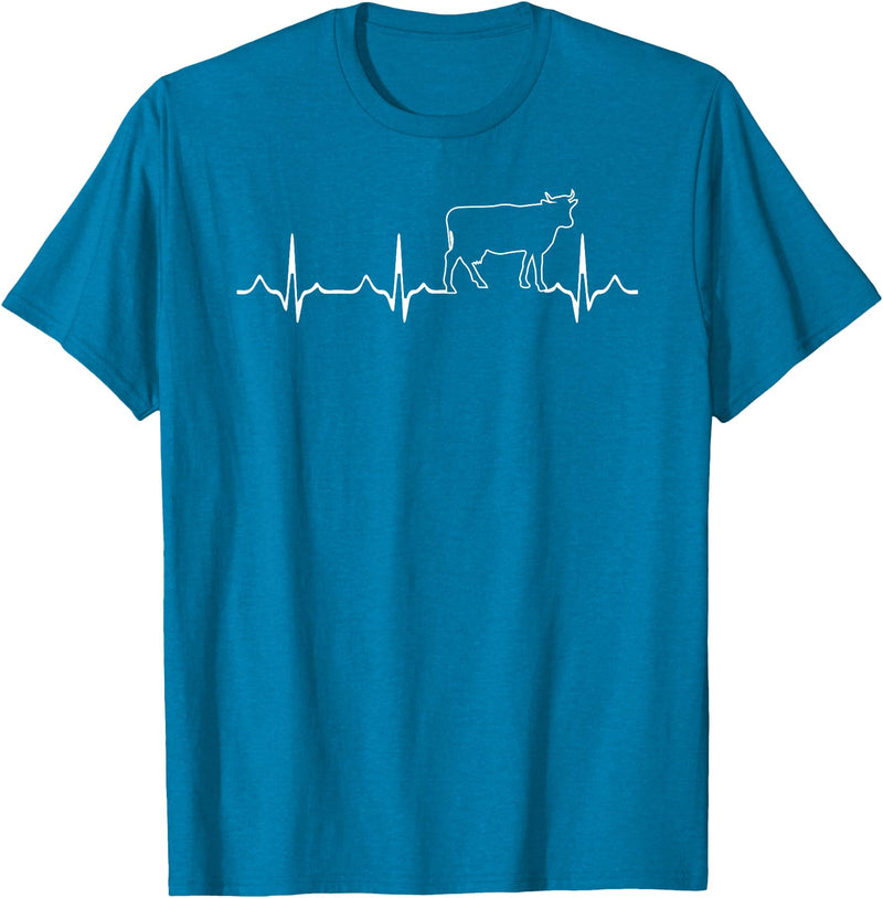 Cow Gifts for Cow Lovers Co. Cow Heartbeat - Farmer Rancher EKG Pulse Heartbeat Cow Lover T-Shirt - Sapphire Blue