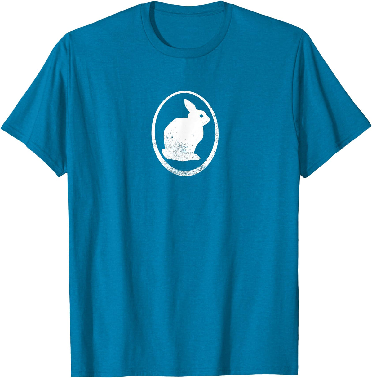 White Silhouette of a Bunny, Stylized for Rabbit Lovers T-Shirt in Sapphire Blue