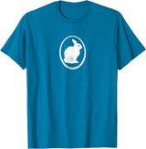 White Silhouette of a Bunny, Stylized for Rabbit Lovers T-Shirt in Sapphire Blue