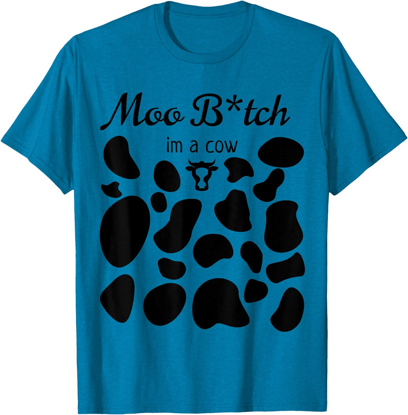 OscursBest Moo I'm a Cow Print Parody Costume Funny Graphic Not Spooky T-Shirt - Sapphire Blue