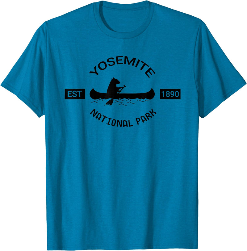 California Bear Tees California Yosemite Bear Canoe Silhouette National Parks T-Shirt - Sapphire Blue