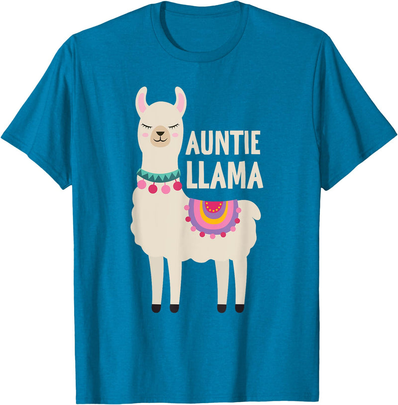 Family Matching Llama Birthday Auntie Llama Aunt Of The Birthday Llama Party Family T-Shirt - Sapphire Blue