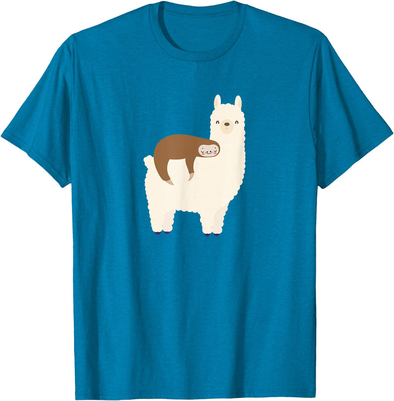 Unique Animal Lover Apparel Decor & Gifts Outlet Sloth Riding Llama Funny Graphic for Women for Girls T-Shirt - Sapphire Blue