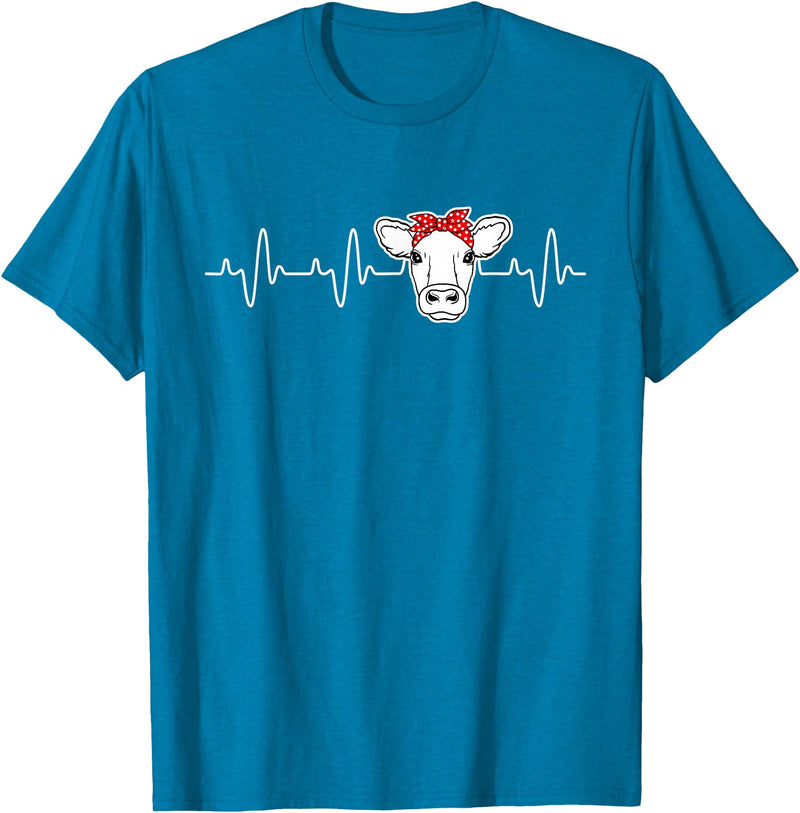 Cute Cow Lover funny DM Cattle Cow Heart Valve EKG Heartbeat, Cute Cow Lover funny T-Shirt - Sapphire Blue