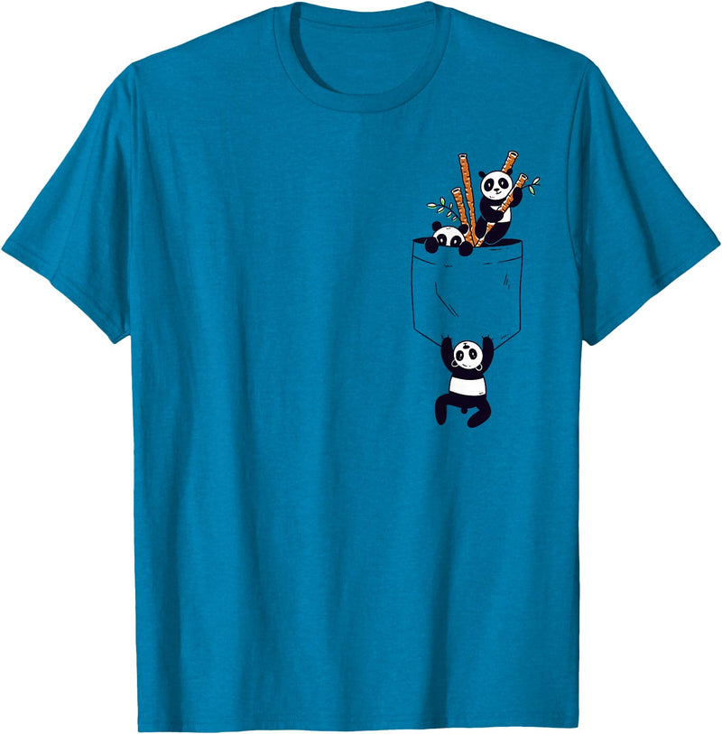 Kawaii Clothes - Anime Merch - japanese streetwear Kawaii Clothes Baby Panda Bear Pocket Panda T-Shirt - Sapphire Blue