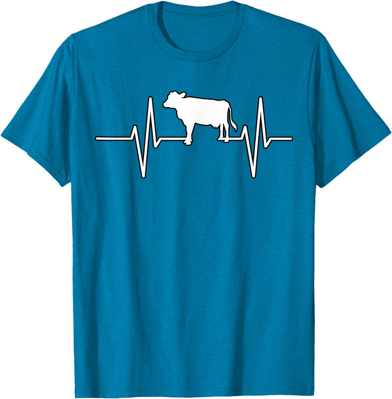Animal Funny Farmer Farmers Gift Cow Cattle Beef Heartbeat Funny T-Shirt - Sapphire Blue