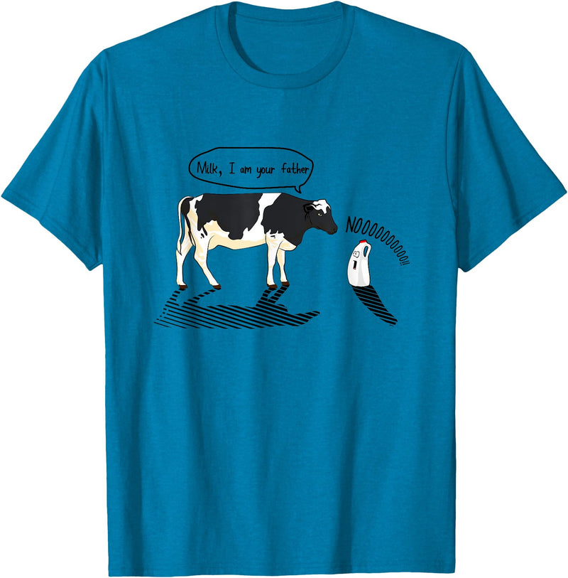 InGENIUS Novelty Cow & Millk Cow and Milk I Am Your Father Funny Parody Cartoon T-Shirt - Sapphire Blue