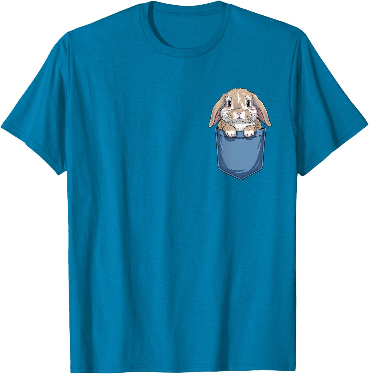 Cute Pocket Rabbit Lovers Bunny Mom T-Shirt in Sapphire Blue