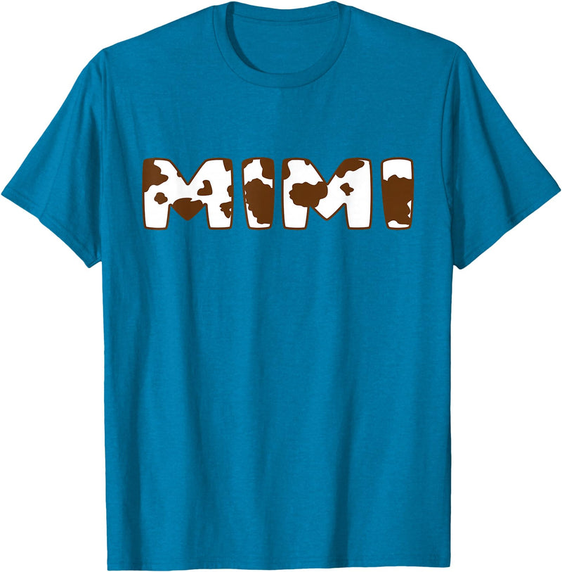 Cow Print For Family Matching Outfits Mimi cow Brown White Animal Print, Cow Pattern Farmer Mimi T-Shirt - Sapphire Blue