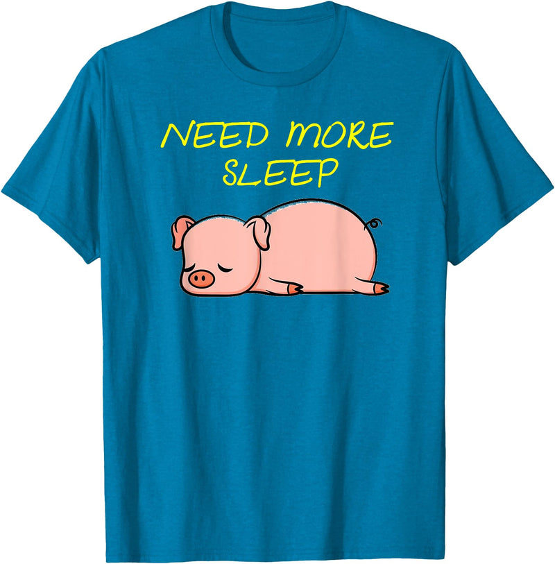 Cute Animal Pyjama Sleep Bed Outfits Funny Sleeping Pig Pajama Design for Bedtime T-Shirt - Sapphire Blue