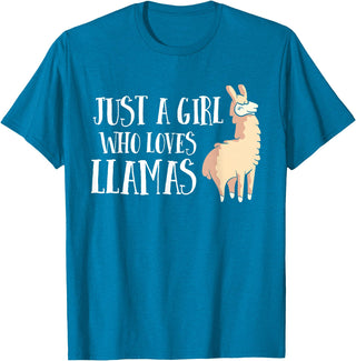 Funny Llama And Alpaca Gifts Funny Llama Girl Just A Girl Who Loves Llamas T-Shirt - Sapphire Blue