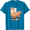 Kawaii Valentine Llama And Cat Design Cute Llama And Cat T-Shirt - Sapphire Blue