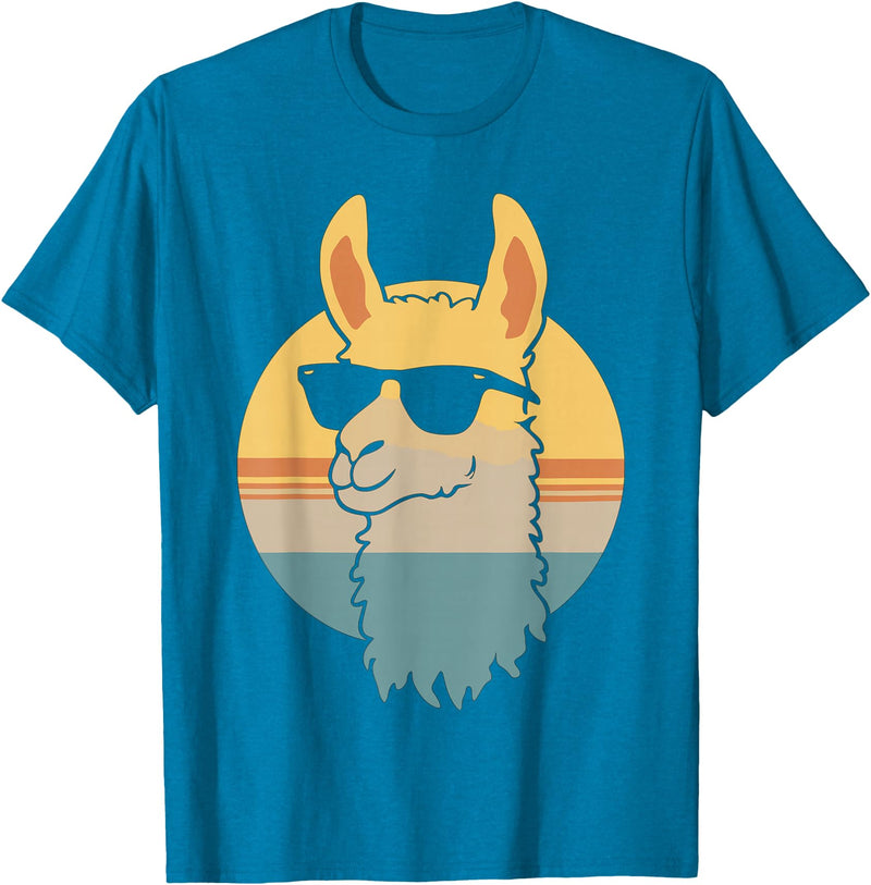 Alpaca Funny Llama Lover Funny Llama Sunglasses T-Shirt - Sapphire Blue