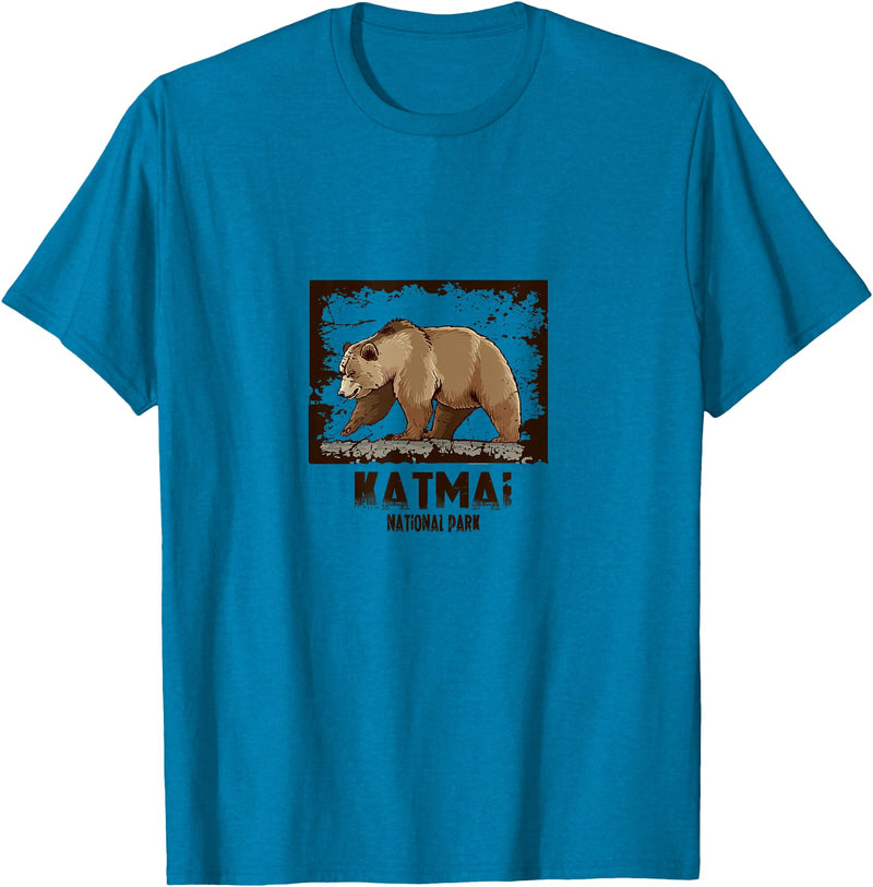 National Parks Nature Lovers Camping Apparel Katmai National Park Bear T-Shirt - Sapphire Blue
