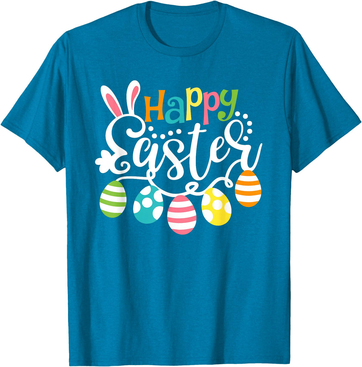 Happy Easter Bunny Rabbit Face Funny Easter Day Women Girls T-Shirt (Black) in Sapphire Blue