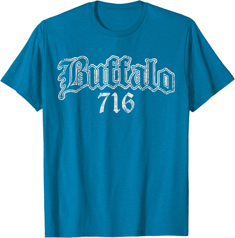 Buffalo NY by Kruzelly Vintage Buffalo New York 716 T-Shirt - Sapphire Blue