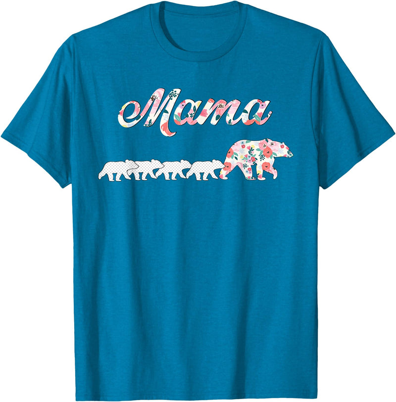 Wildflower Tee Co. Floral Mama Bear, Mom of 4 Shirt, Mama Bear and 4 Cubs T-Shirt - Sapphire Blue