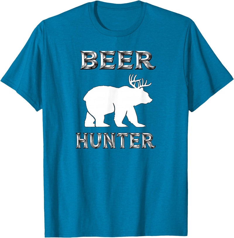 funny Beer Hunter shirt Funny Bear Deer BEER Hunting Tee Shirt T-Shirt - Sapphire Blue