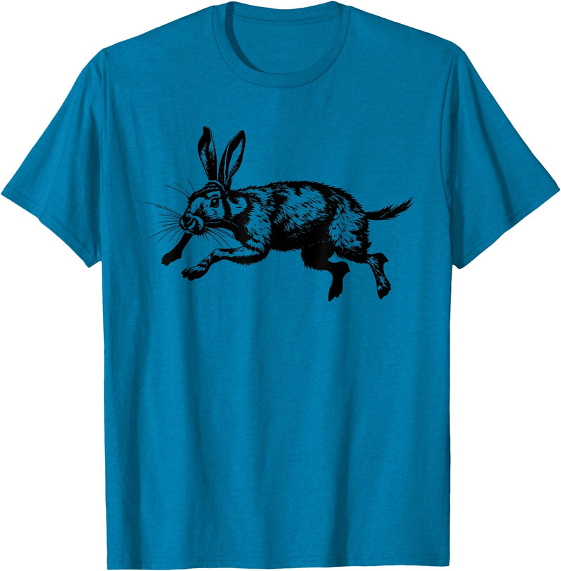 Jackrabbit Bunny Rabbit Hare Minimalist Animal Drawing T-Shirt in Sapphire Blue