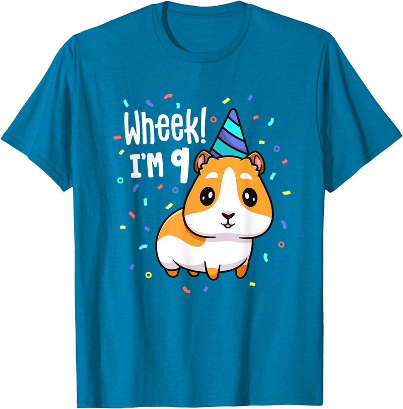 Guinea Pig Birthday by Joy Haus Guinea Pig Birthday Party Wheek Kids 9 Year Old 9th Outfit T-Shirt - Sapphire Blue