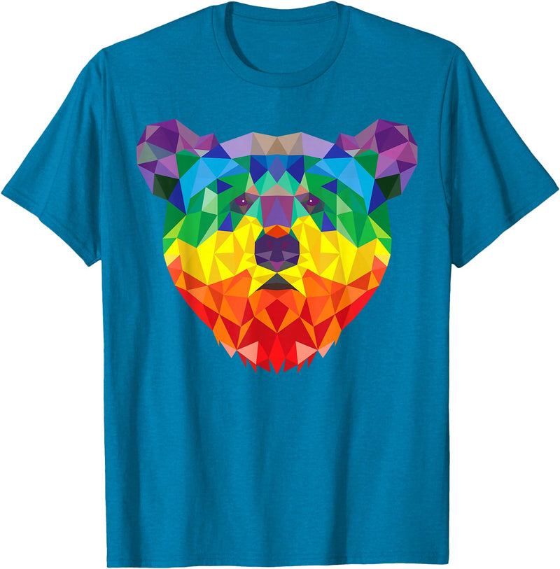 Bear Gay Pride Novelty by Ryan Co. Geometric Bear LGBT Rainbow Flag Gay Pride Men Women T-Shirt - Sapphire Blue