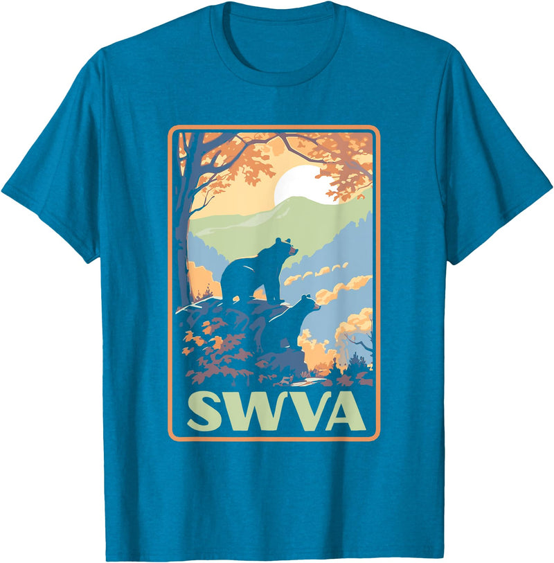 Giant Step Design Co. SWVA Southwest Virginia Black Bears Vintage Parks Poster T-Shirt - Sapphire Blue