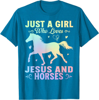 Jesus and Horses Christian Religious. Just A Girl Who Loves Jesus And Horses T-Shirt - Sapphire Blue