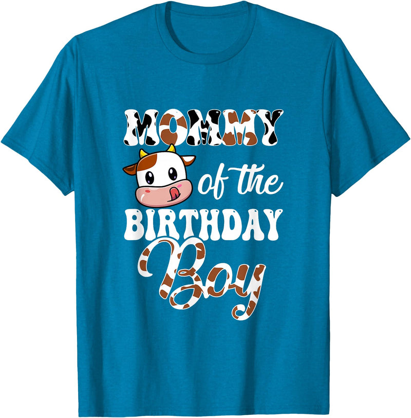 Love Family Matching Mommy of The Birthday Boy Cow Farm 1St Birthday Boy T-Shirt - Sapphire Blue