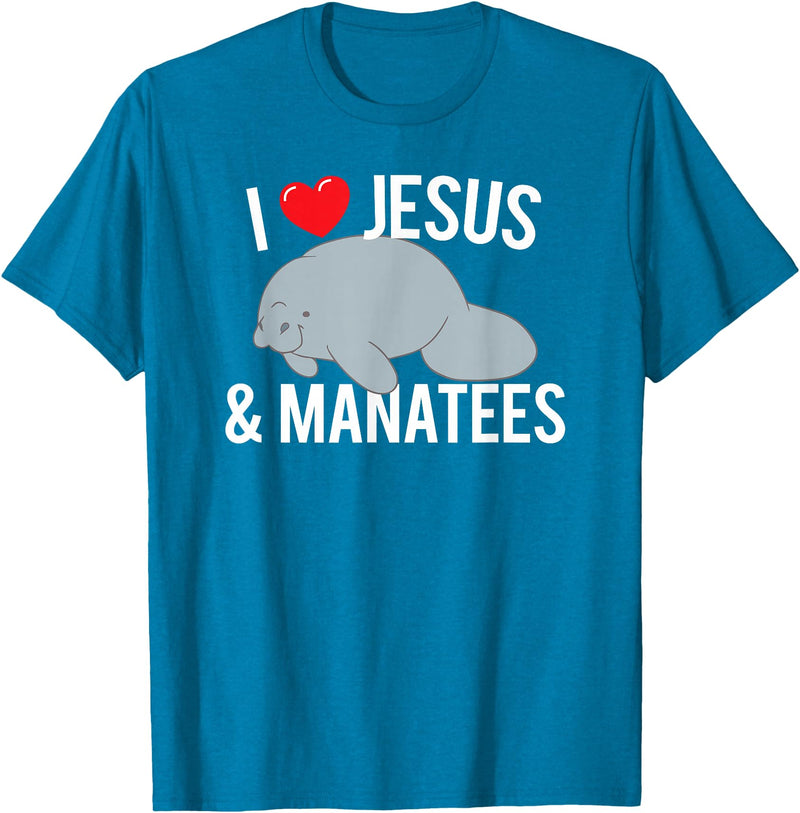 Sea Cows Tees I Love Jesus and Manatees, Cute Christian Manatee T Shirt T-Shirt - Sapphire Blue