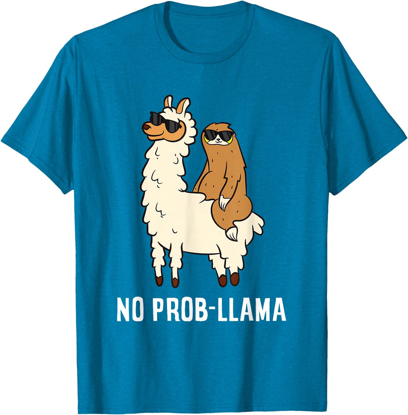 The Llama Lover No Prob-llama Cute No Prob Llama T-Shirt - Sapphire Blue