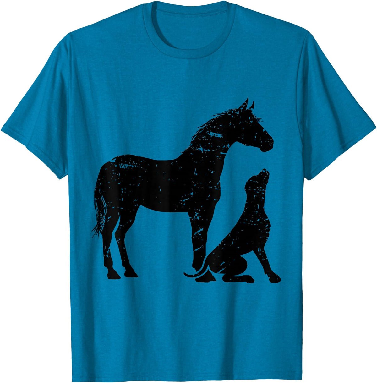 Horse And Dog Companions Forever Horse and Dog Silhouette Love Harmony T-Shirt - Sapphire Blue