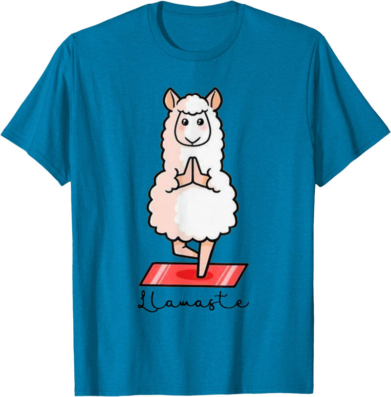 Dibba Designs Llamaste Llama Alpaca Yoga Exercise Fitness Gym Workout T-Shirt - Sapphire Blue