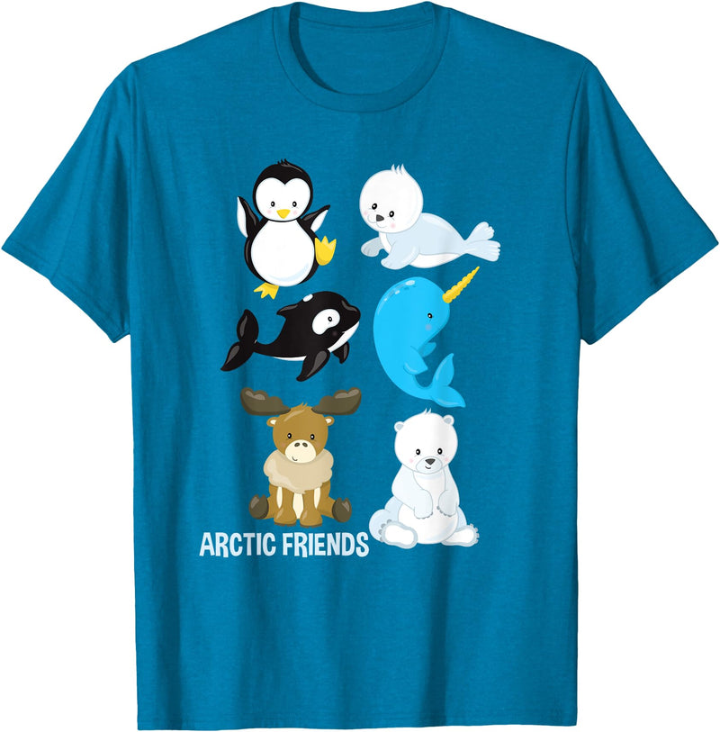 Adorable Sea Animals Tees Arctic Animals Penguin Seal Whale Polar Bear Narwhal T-Shirt T-Shirt - Sapphire Blue