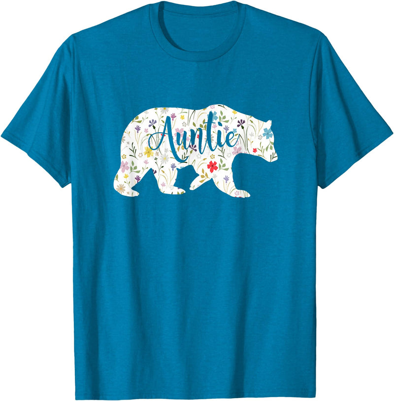 All in the Bear Family Aunt Auntie Bear Floral Flowers Pattern Fun Gift T-Shirt - Sapphire Blue
