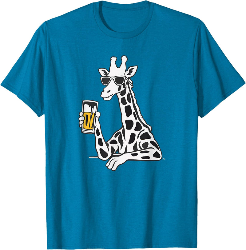 Laroli Aesthetic Art Cool Sunglasses Giraffe Beer Drinking Giraffe T-Shirt - Sapphire Blue