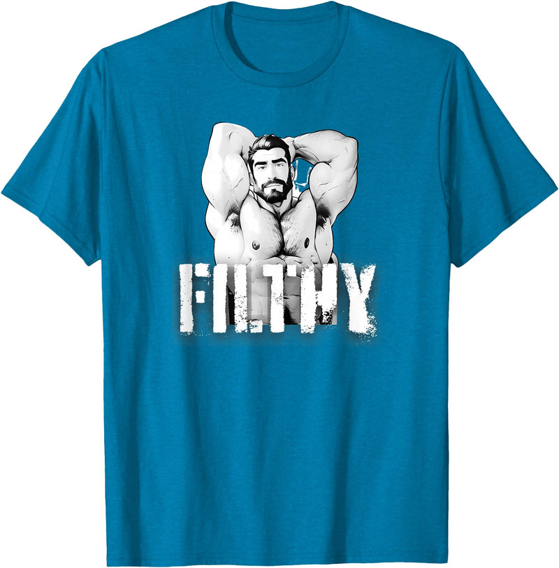 Muscular Daddy Bear Art By Big Daddy Bear Mens Filthy Gay Bear Muscle Daddy Bear LGBT Gay Pride 2024 T-Shirt - Sapphire Blue