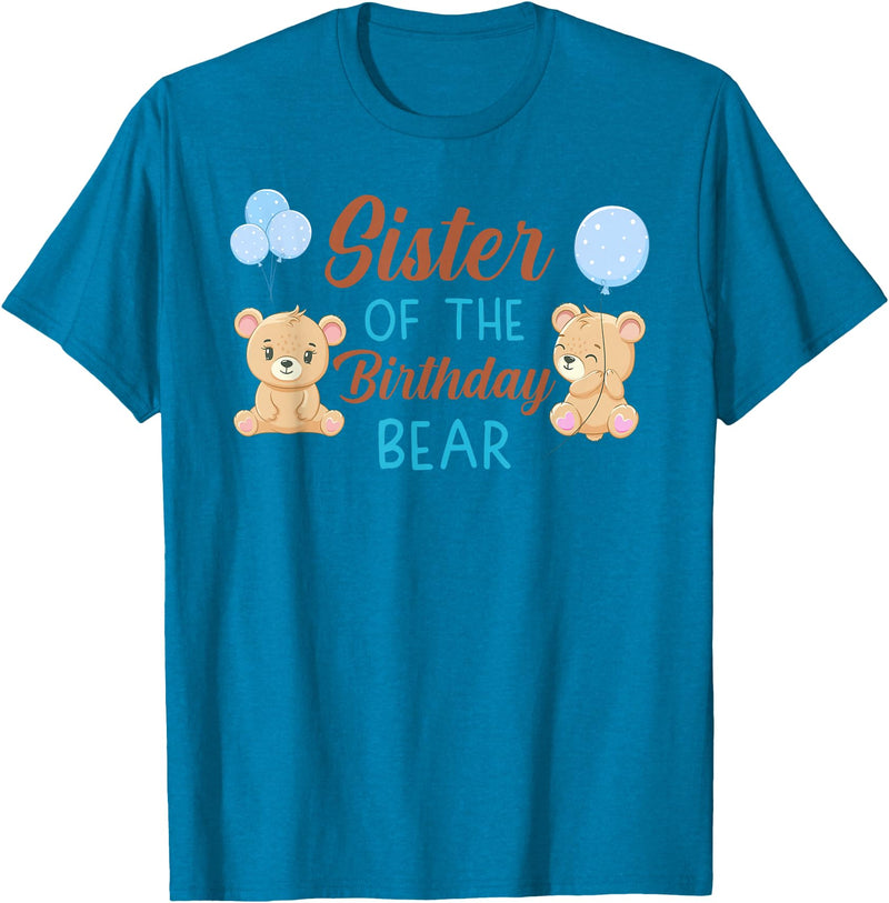 Family Birthday Bear Gifts Sister of The Birthday Boy Bear 1st Birthday Party Boy T-Shirt - Sapphire Blue