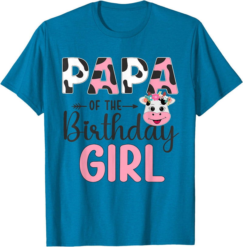 Cow Birthday Shirt For Family Men Women Cow Lover Papa of The Birthday Girl Farm Cow 1 St Birthday Girl T-Shirt - Sapphire