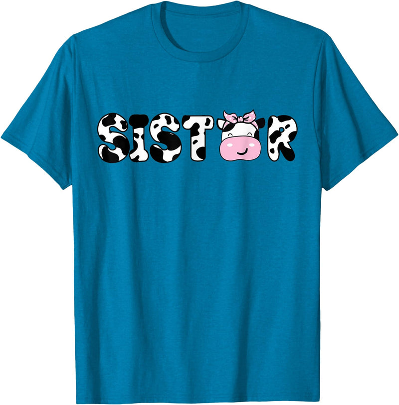 Cow Family Matching Birthday Tee For Mom Dad Kids Sister of The Birthday Boy Funny Cow Sí Family Matching T-Shirt - Sapphire