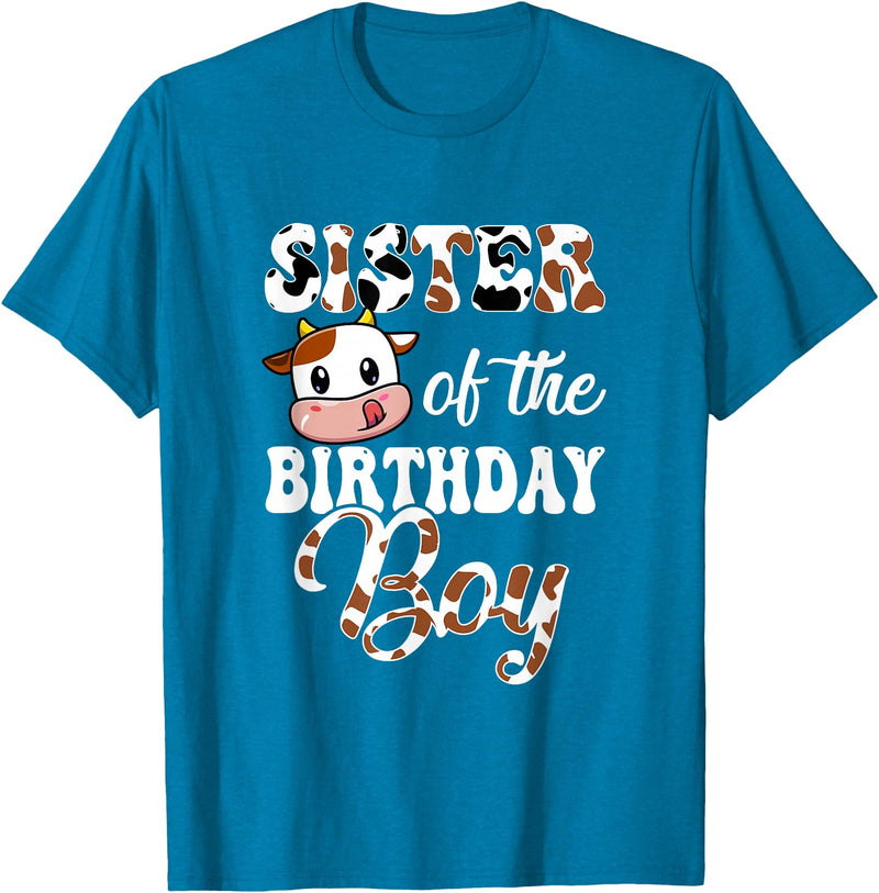 Love Family Matching Sister Of The Birthday Boy Cow Farm 1St Birthday Boy T-Shirt - Sapphire Blue