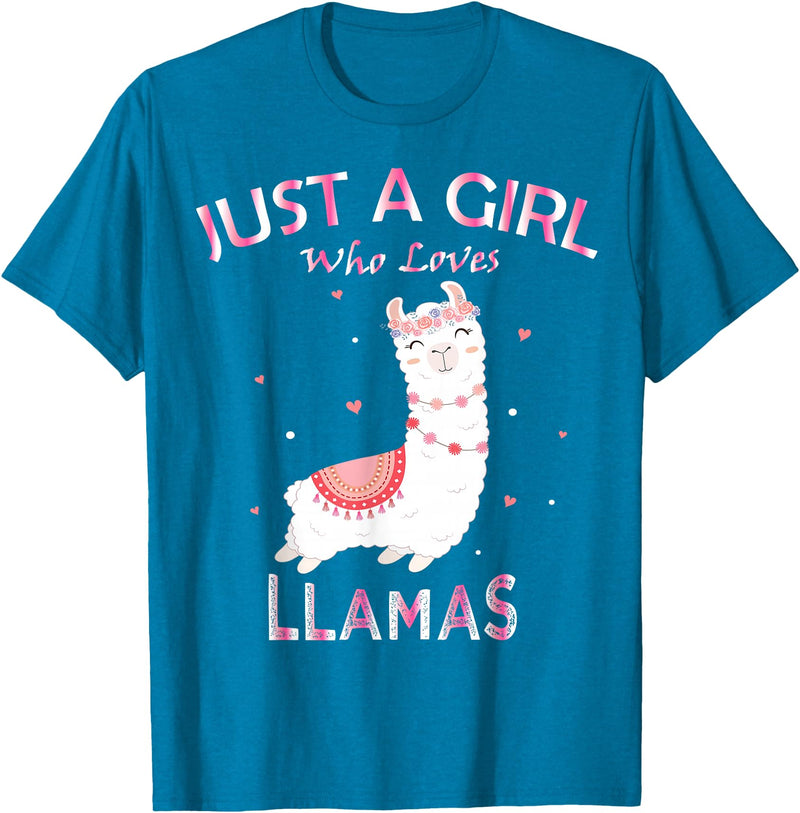 Just A Girl Who Loves Llamas Gift Shirt Just A Girl Who Loves Llamas T-Shirt Gift For Llama Gift Tee T-Shirt - Sapphire Blue