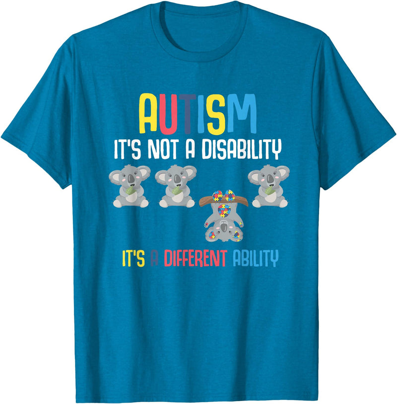Autism Awareness Gifts Cute Koala Bears Its A Different Ability Autism Awareness T-Shirt - Sapphire Blue