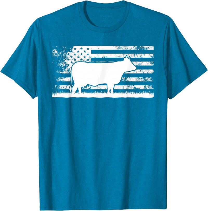 Funny Charolais Rancher Gift for Cattle Lover American Flag - American Cow Charolais Rancher T-Shirt - Sapphire Blue