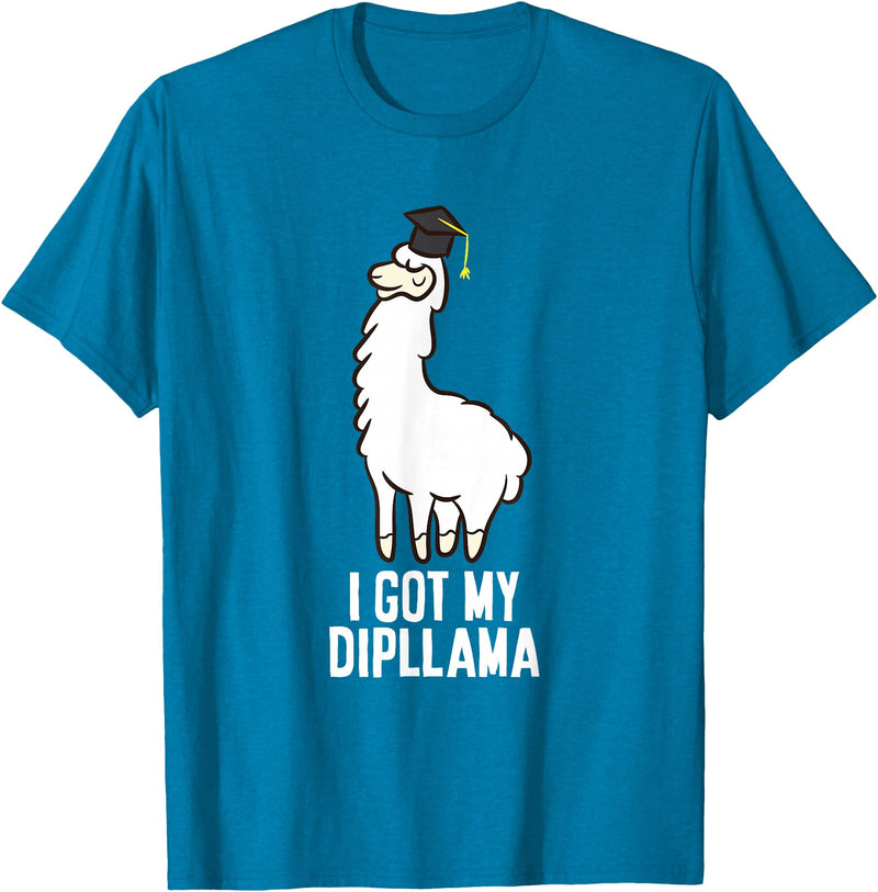 Funny Llamas Gifts LLama Graduation I Got My Dipllama Cute Llama T-Shirt - Sapphire Blue