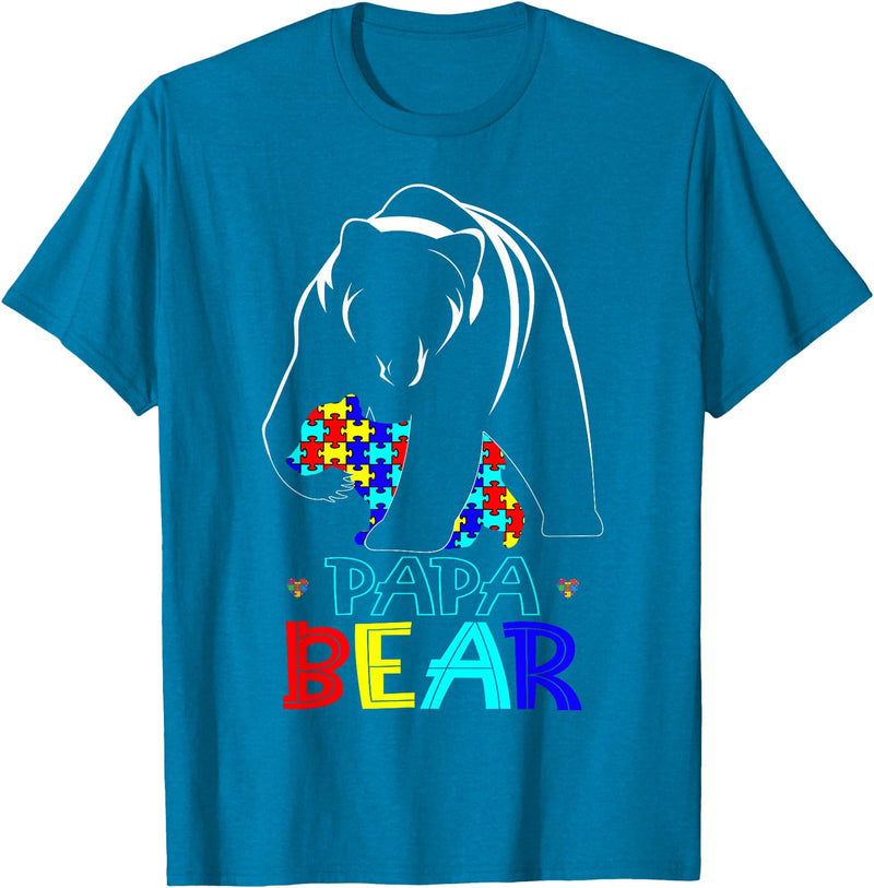 Papa Bear Autism Awareness Month Gifts Autism Dad Papa Bear Autism Awareness Gifts for Autism Dad Support T-Shirt - Sapphire Blue