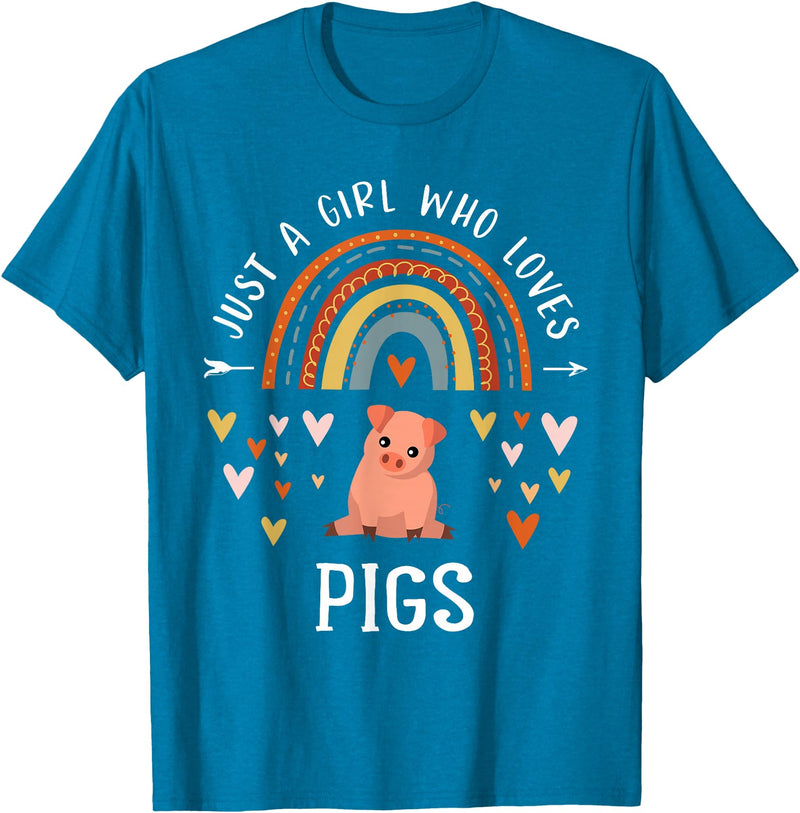 Cute Clothing With Pigs For Girls Just A Girl Who Loves Pigs Rainbow Gifts For Pig Lover Women T-Shirt - Sapphire Blue