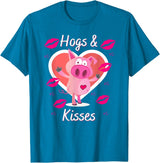Love Heart Hogs & Kisses Funny Pig Pun on Hugs & Kisses T-Shirt - Sapphire Blue