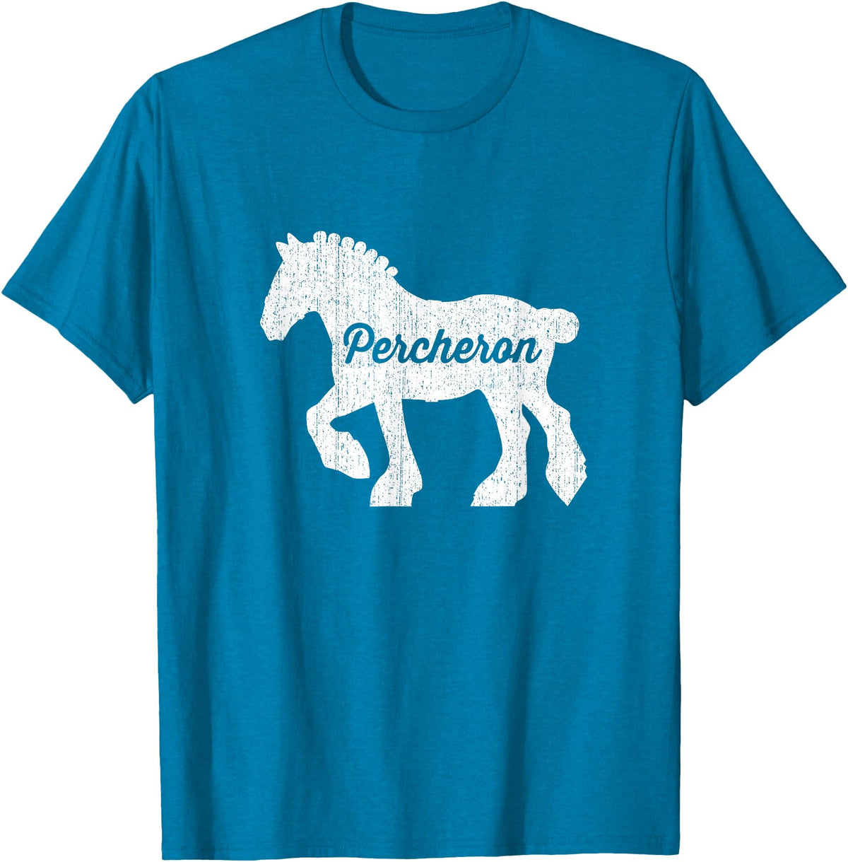 Angry Ant Graphics - Percheron Horse Distressed Silhouette of Percheron Draft Horse T-Shirt - Sapphire Blue